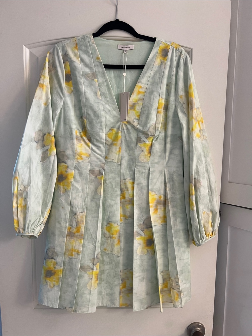 Rebecca Taylor Yara Poplin Floral Long-Sleeve Pleated Dress